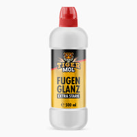 Thumbnail for Weiße Kunststoffflasche mit rotem Dosierdeckel, gelbem Etikett Tiger Mol Fugen Glanz Extra Stark, 500 ml