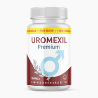Thumbnail for Weiße Kunststoffdose Uromexil Premium mit 60 Kapseln und blauem Männersymbol