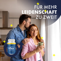 Thumbnail for V-Rex Complex neben Paar, Mann küsst Frau auf den Kopf, dazu Text Für mehr Leidenschaft zu zweit