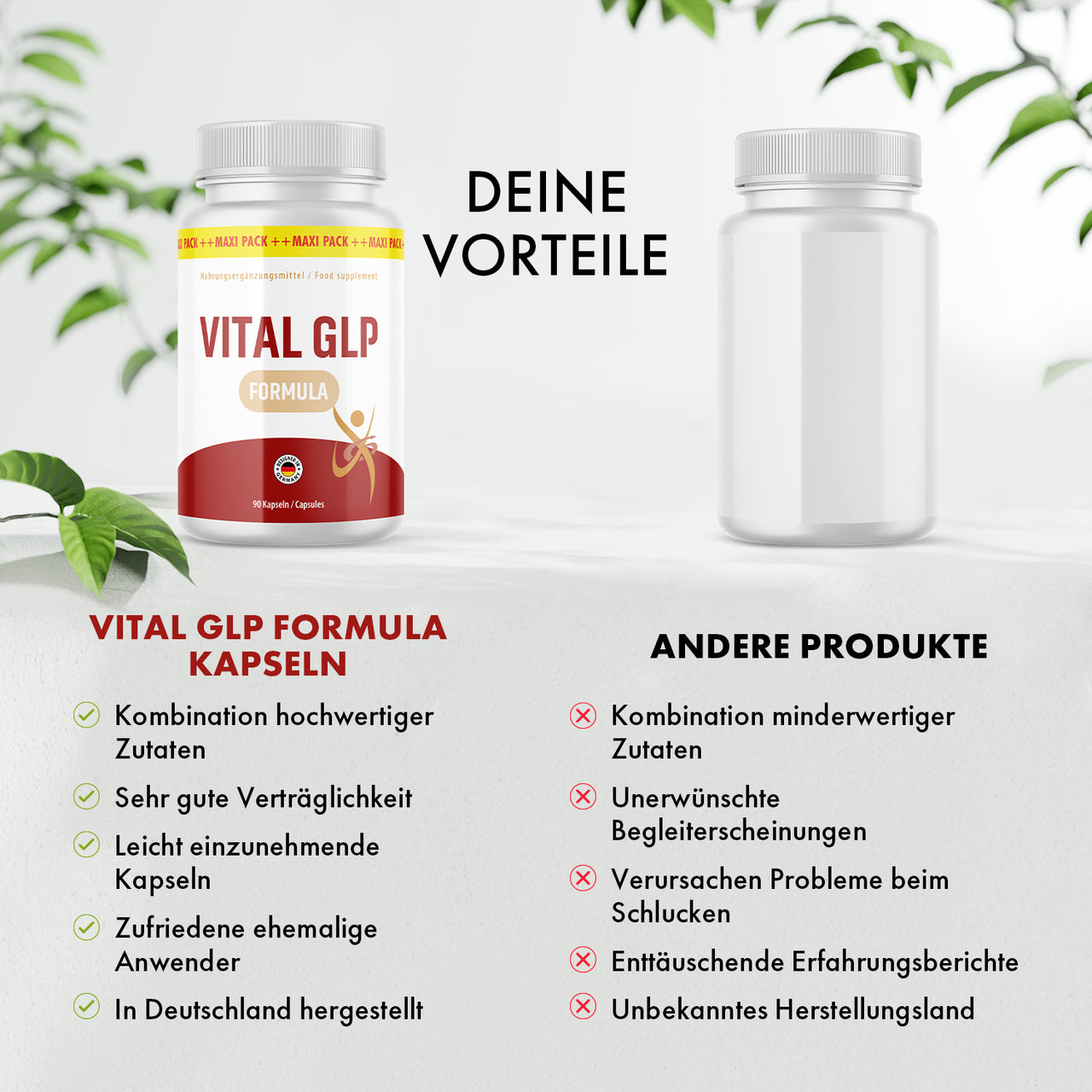Vital GLP Formula Kapseln Vergleich mit anderer Dose, Vorteilen und Nachteilen als Liste