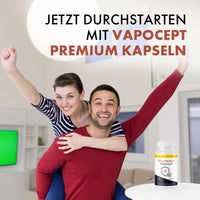 Thumbnail for Vapocept Premium Kapseln mit lachendem Paar und dem Slogan Jetzt durchstarten im Hintergrund