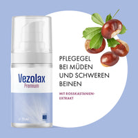 Thumbnail for Vezolax Premium Pflegegel 75 ml mit Rosskastanien-Extrakt und abgebildeten Rosskastanien darauf