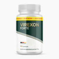 Thumbnail for Virexon Forte Dose mit 60 Kapseln und Kennzeichnung als Nahrungsergänzungsmittel auf weißem Grund