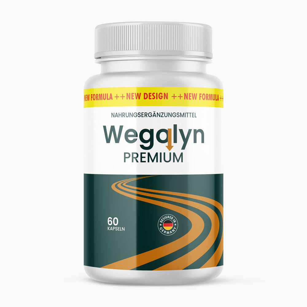 Dose Wegolyn Premium mit grünem Etikett, 60 Kapseln und Aufdruck Nahrungsergänzungsmittel
