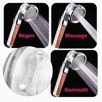 Thumbnail for Duschkopf mit orangenen Kügelchen in drei Betriebsarten: Regen, Massage und gemischt, Nahaufnahme Schalter