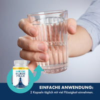 Thumbnail for Hand mit Wasserglas, Produktabbildung und Anwendungstext im unteren Bildbereich