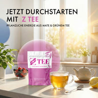 Thumbnail for Z Tee Beutel neben Teetasse und Teekanne in heller Küche mit Hinweis auf Mate und grünen Tee