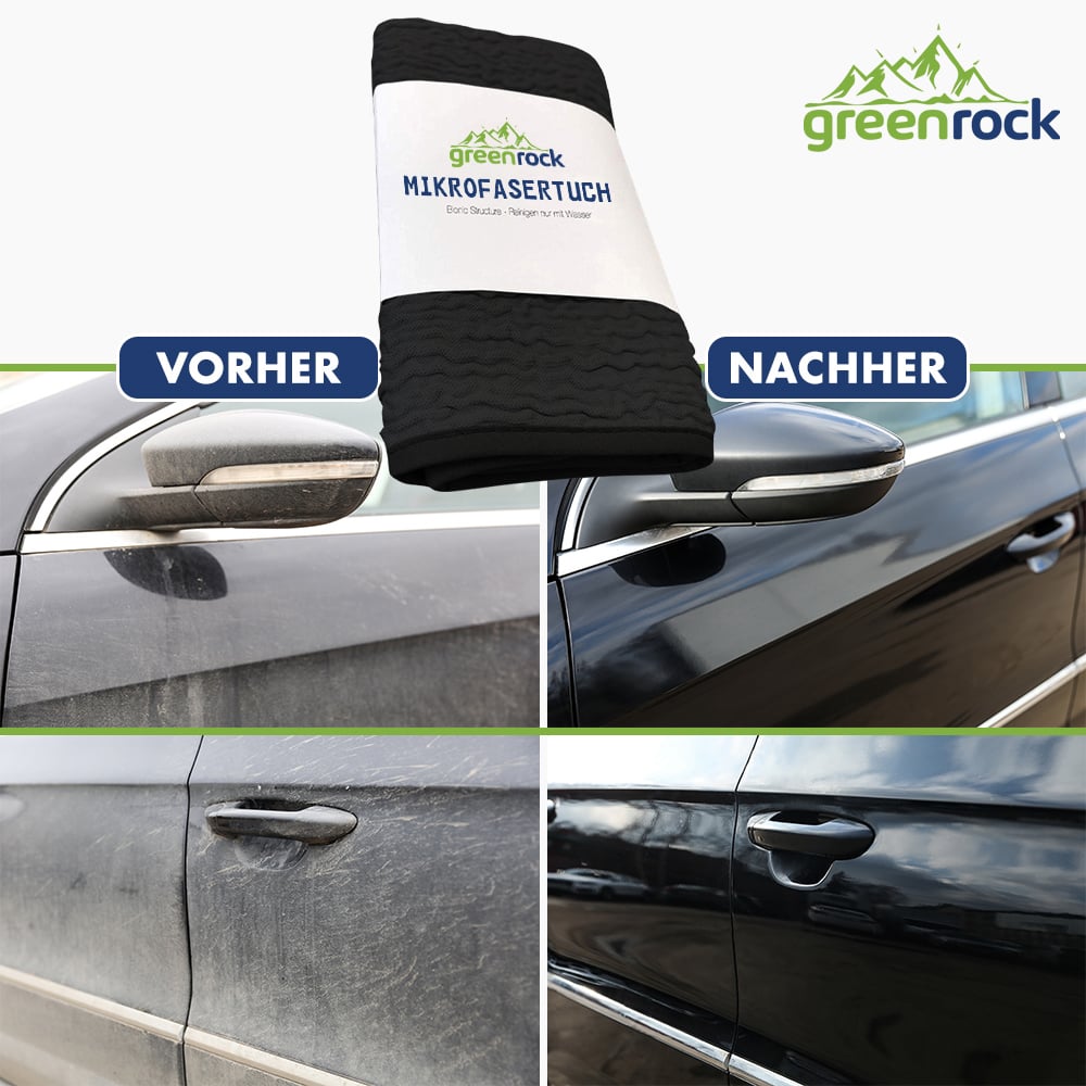 greenrock Mikrofasertuch (schwarz) - Benötigt nur Wasser und keine Reinigungsmittel - ApoNatura